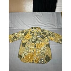 Vtg 90’s Cabrais Shirt Womens L Mens M Yellow Leaf Shirt Sleeve Button Up (A19)